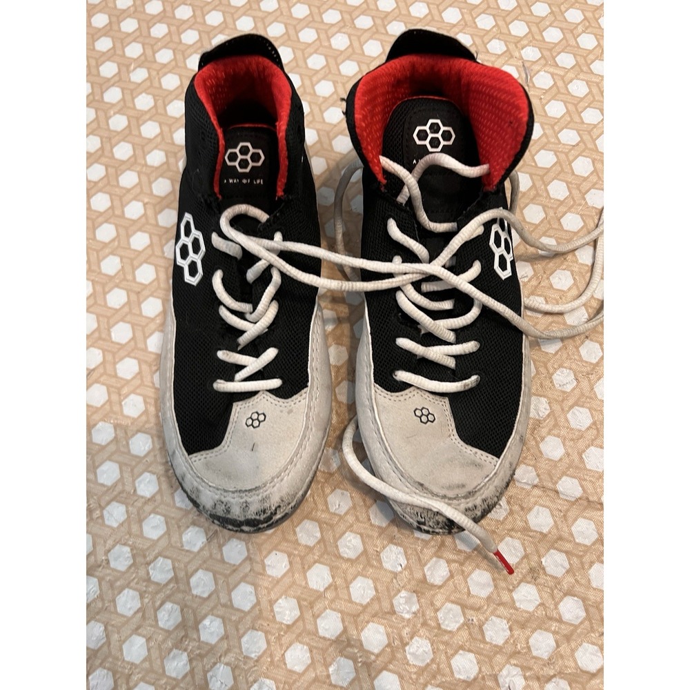 Rudis Wrestling Shoes Black/White/Red Lace-Up High Top Mens 5.5 Women 7